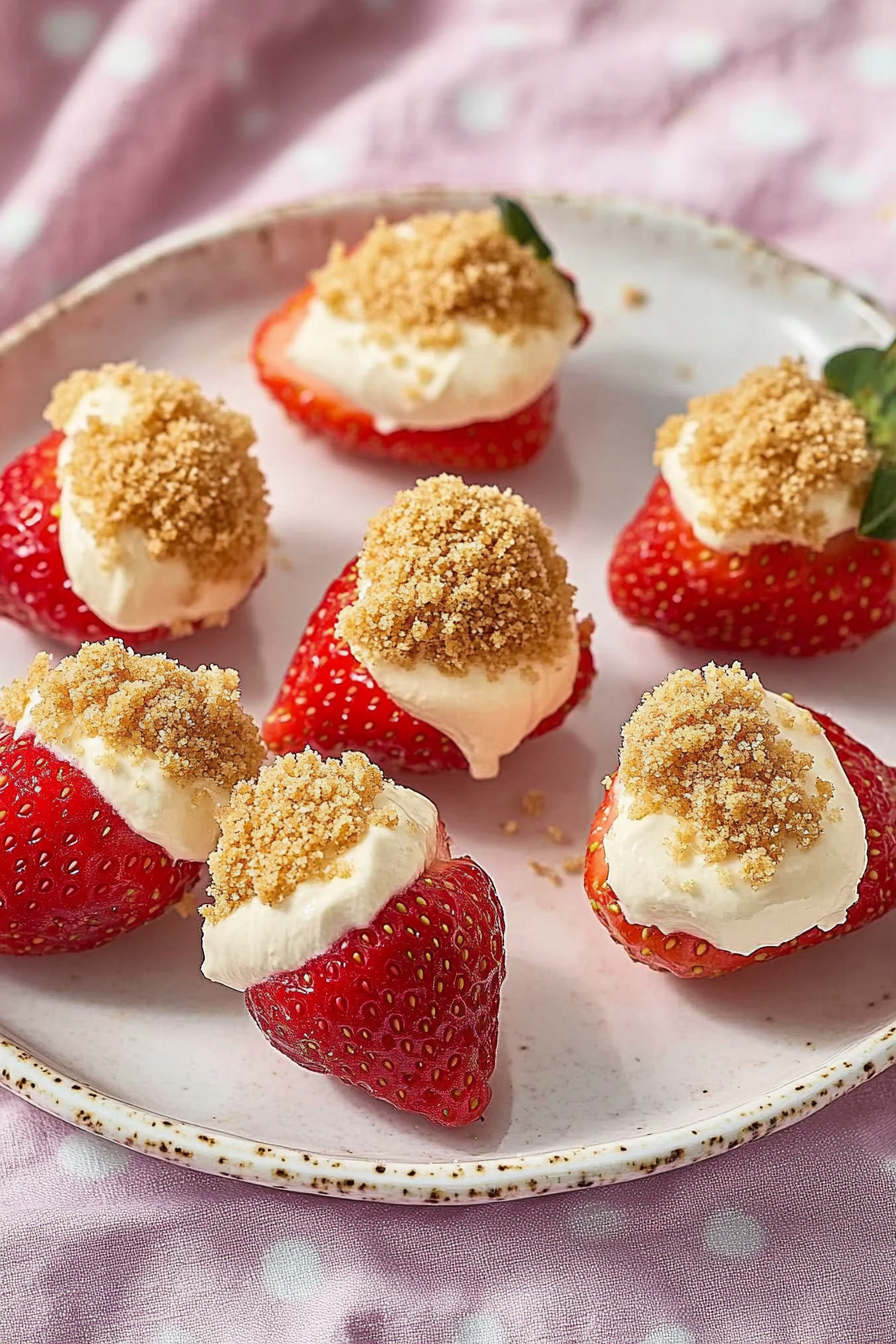 Strawberries with cream cheese and graham cracker topping