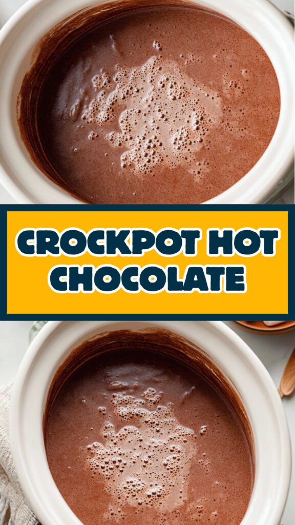 Crockpot hot chocolate in slow cooker, rich and creamy.