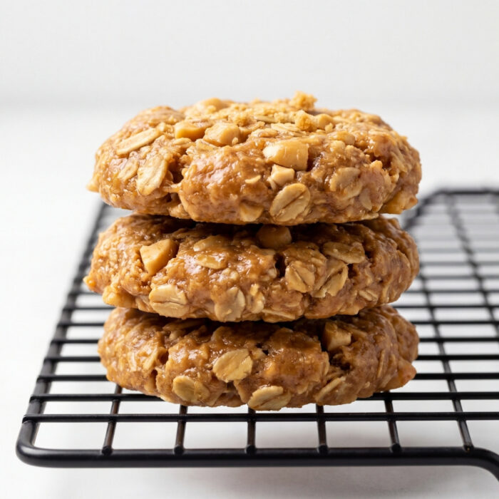 no bake cookies no milk stacked on rack easy healthy snack with oats and peanut butter