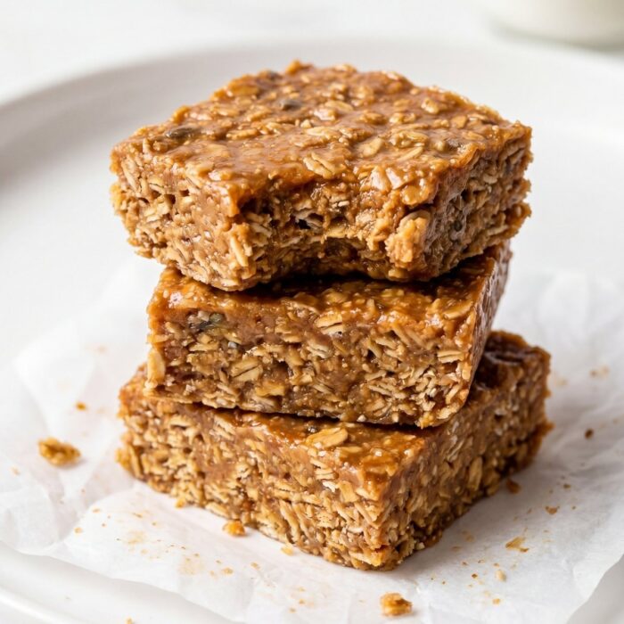 No Bake Oatmeal Bars stacked showing chewy texture easy breakfast bars and healthy snack recipe