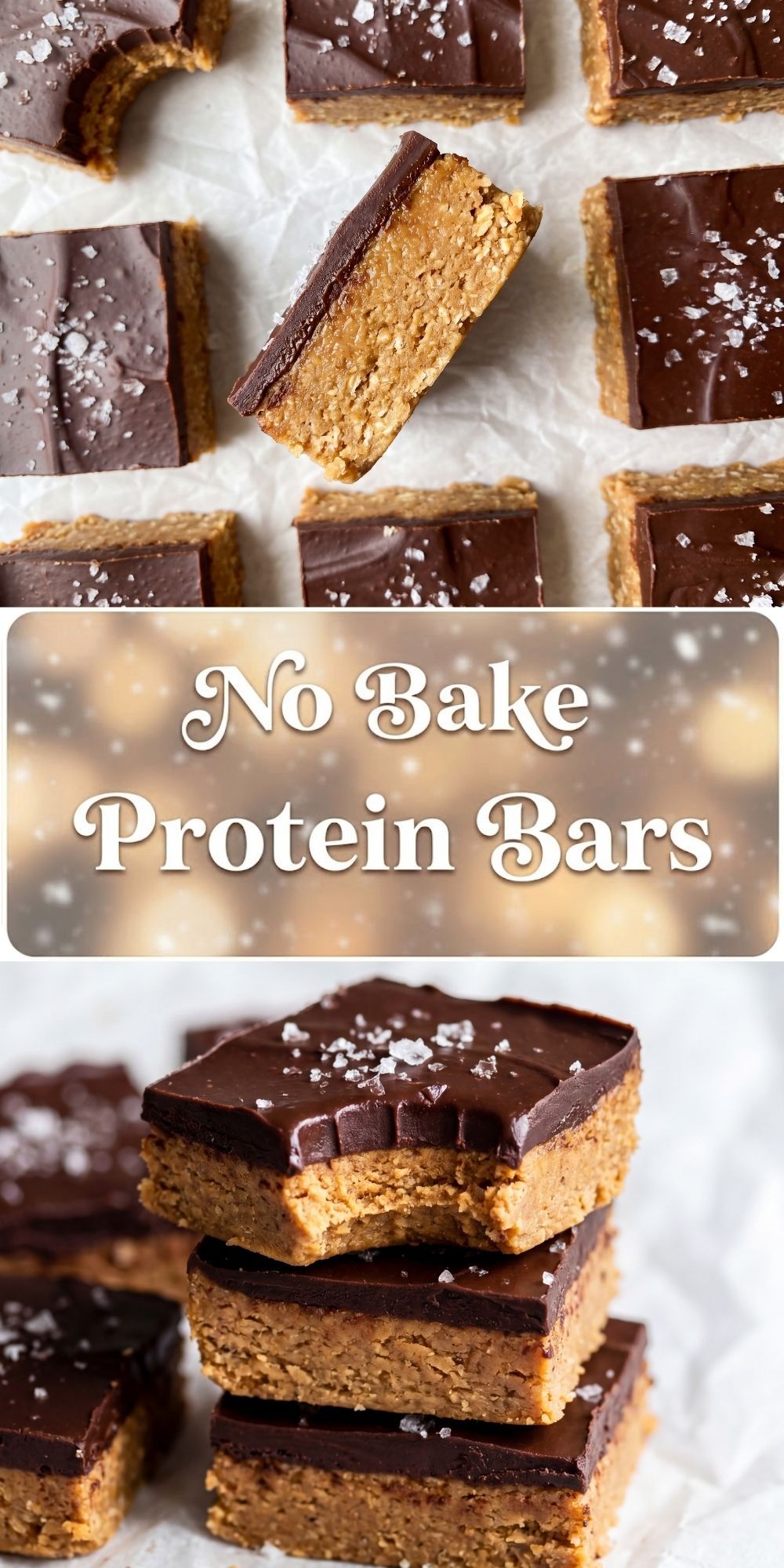 close up of no bake protein bars showing soft chewy peanut butter protein base