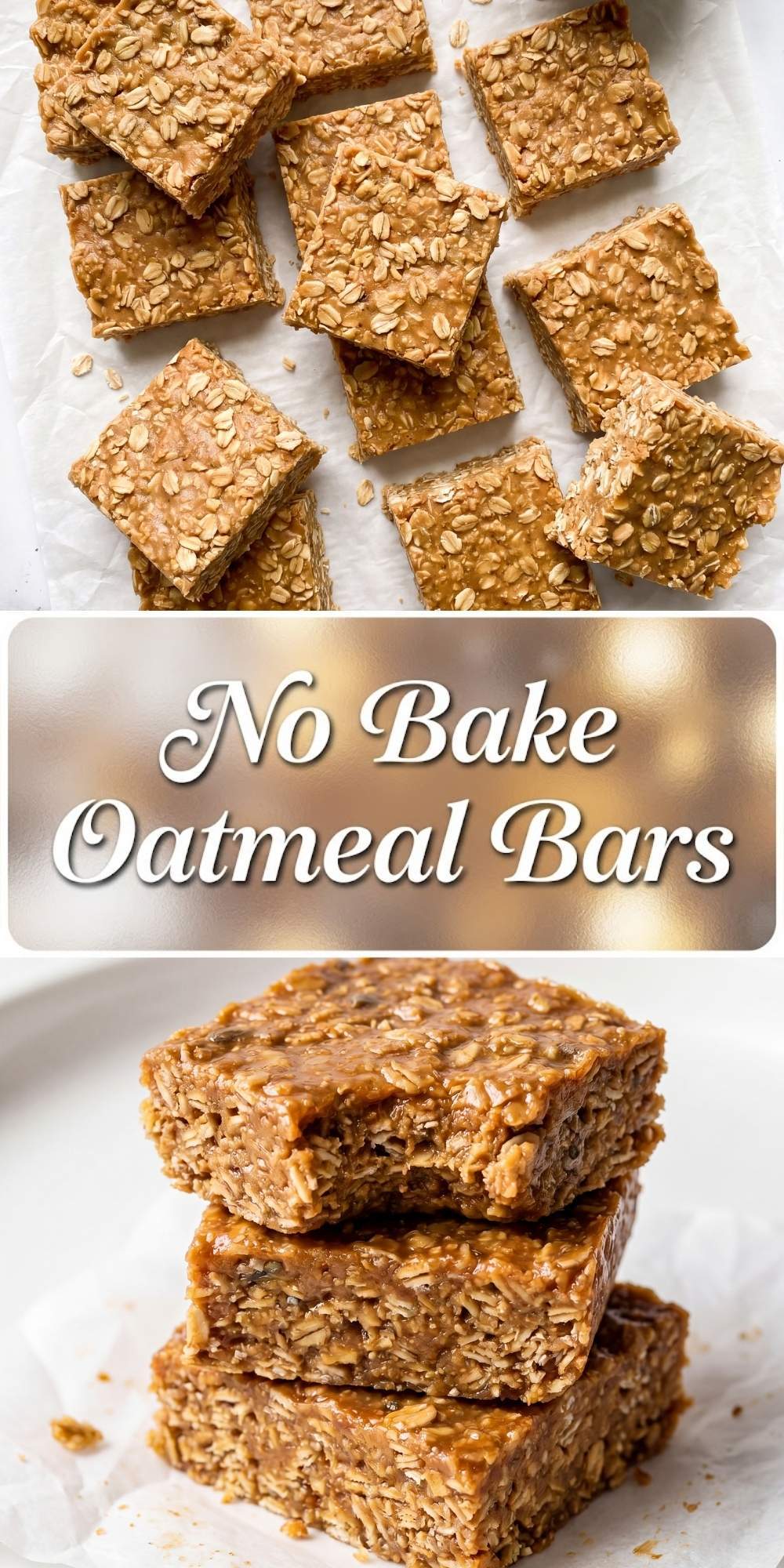 No Bake Oatmeal Bars cut into squares soft chewy bars easy healthy snack and no bake dessert idea