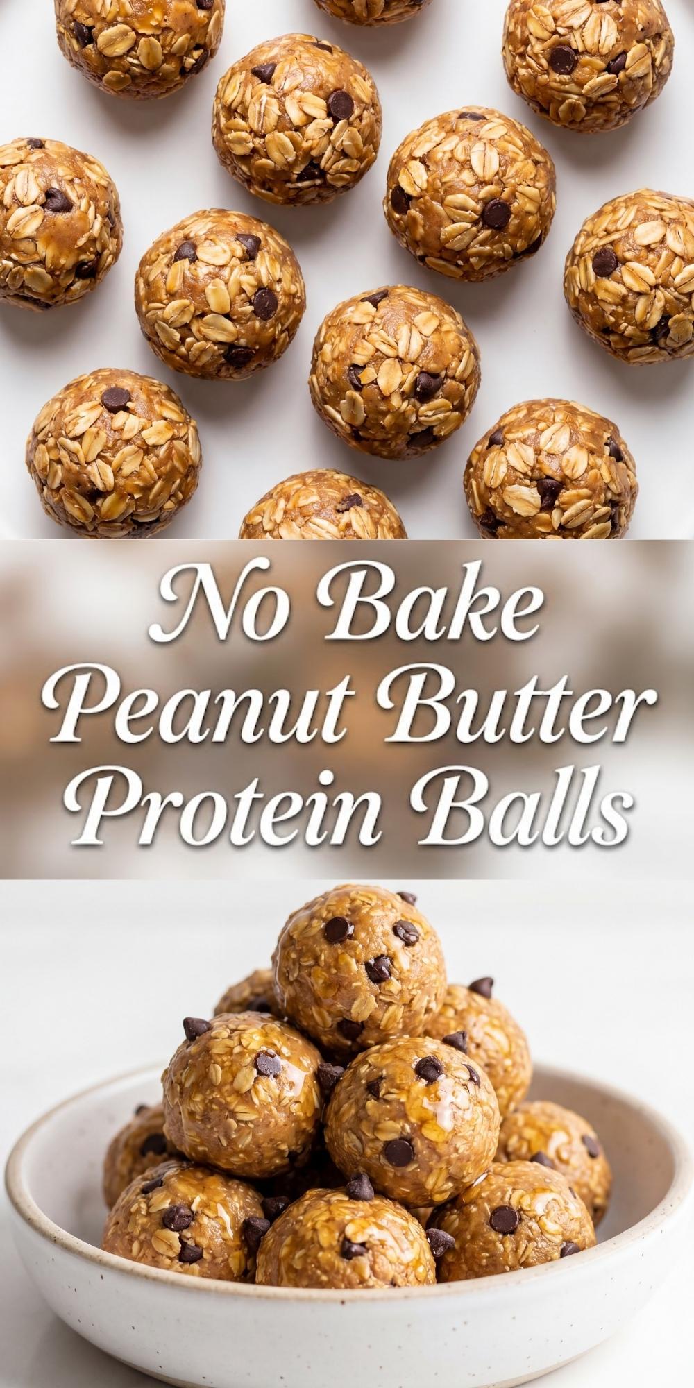 close up no bake peanut butter protein balls showing chewy texture with oats peanut butter and chocolate chips