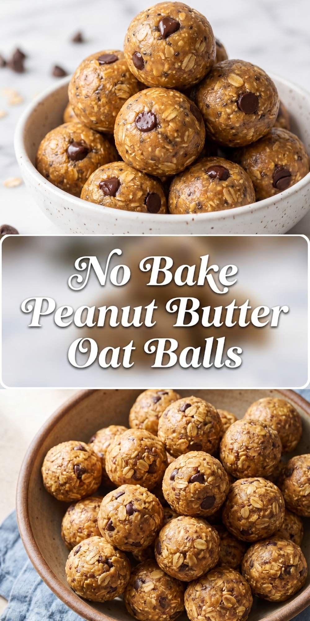 no bake peanut butter oat balls pin design showing easy snack recipe healthy energy bites with peanut butter and oats