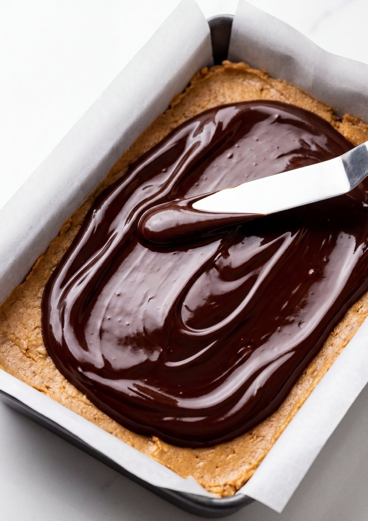 no bake protein bars mixture pressed evenly into lined pan before chilling