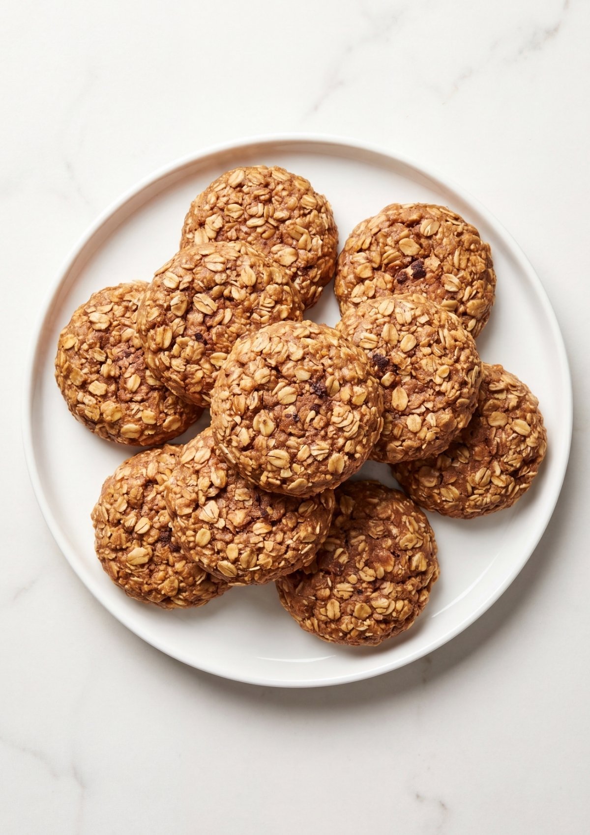 high protein no bake cookies on plate easy quick snack with oats peanut butter and cocoa