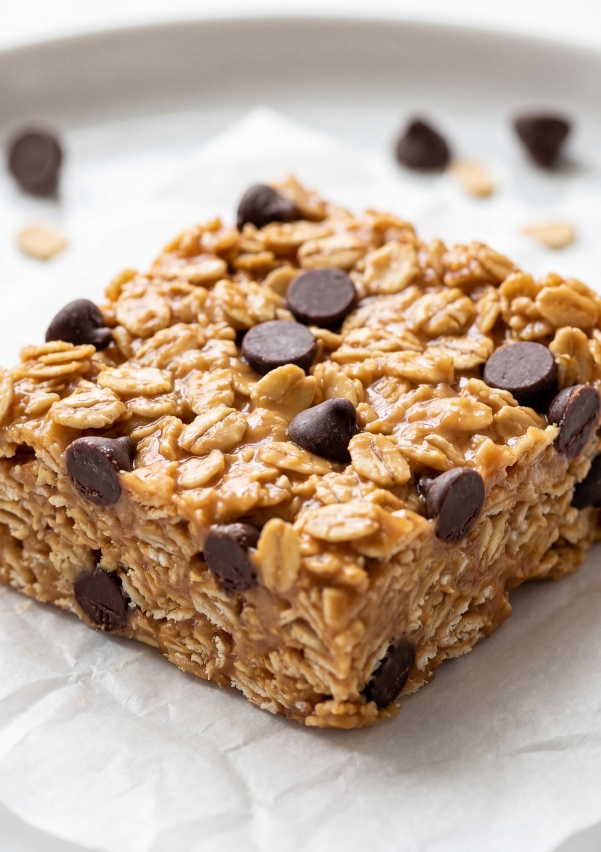 oats peanut butter honey and chocolate chips ingredients for no bake peanut butter oatmeal bars recipe